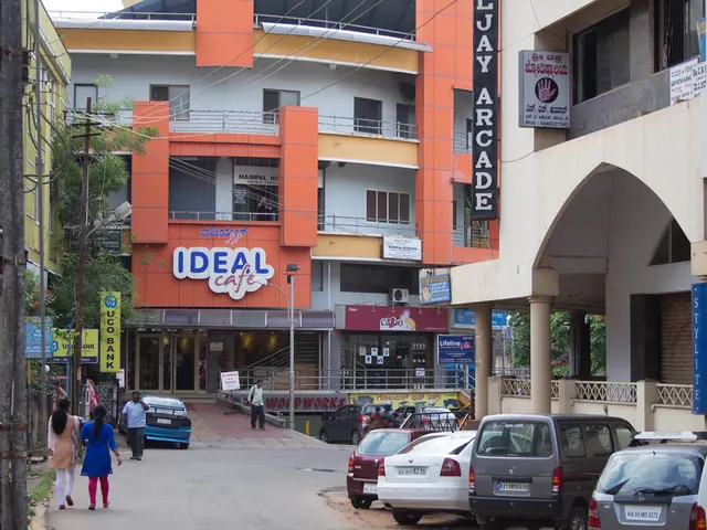 The Ideal Cafe sign on its building, with the street in front