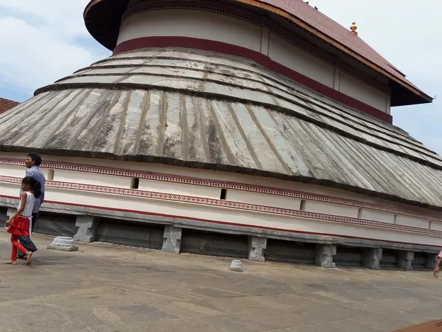 The broad sloping roof of the Anantheshwara temple